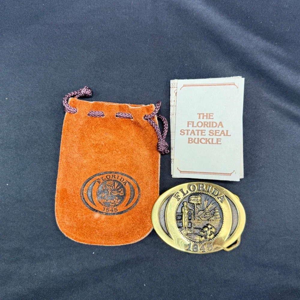 Vintage Florida State Seal Belt Buckle Solid Brass Registered Collection JE-1318